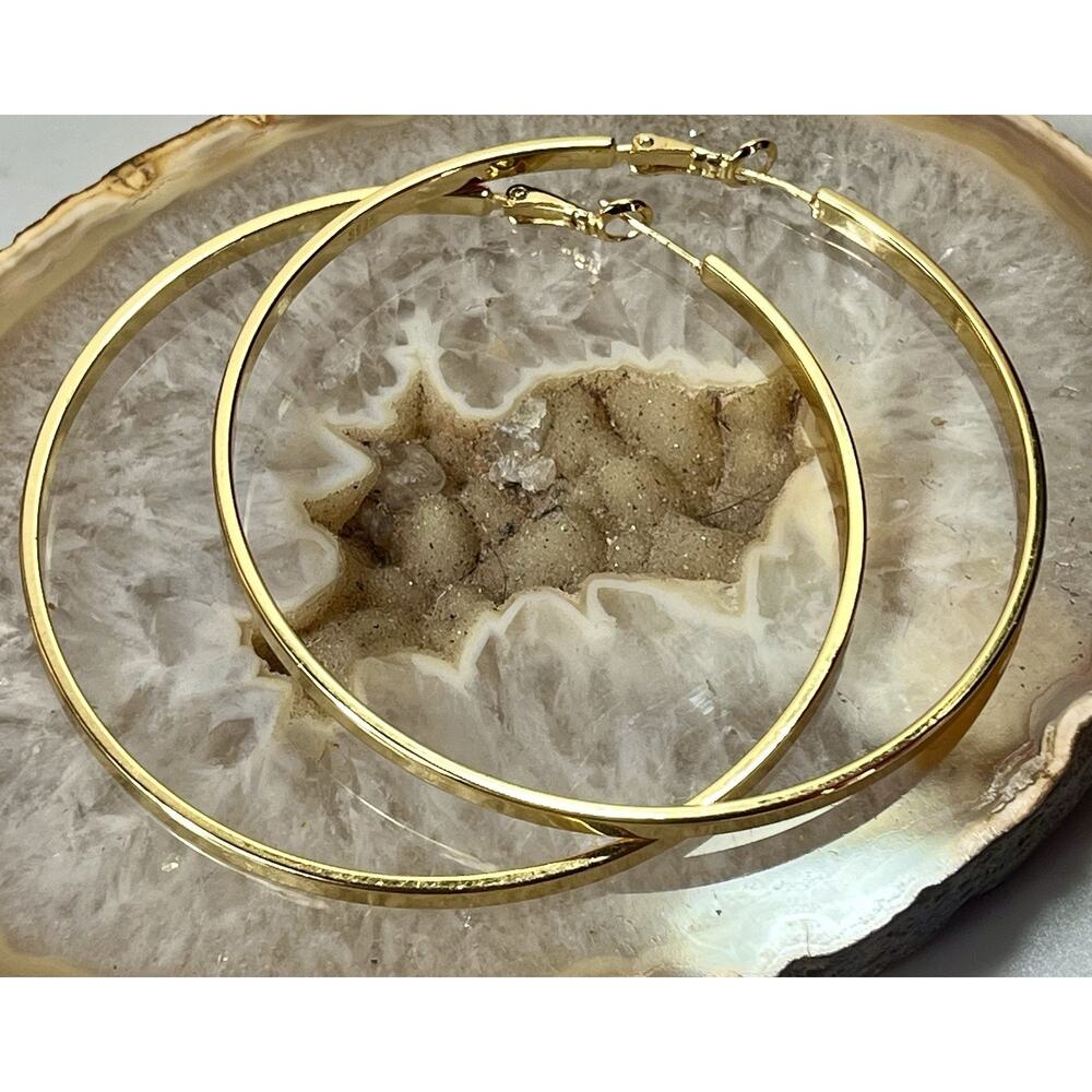 VTG 925 Sterling Silver Gold Tone Hoop Earrings 2.5” Large Flat Hoops 17.7g - Picture 8 of 13
